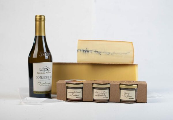 Fruitière des Coteaux de Seille Lavigny Jura Fromage Coffret Duo Morbier Comté et Côte du Jura Blanc Chardonnay Terrines