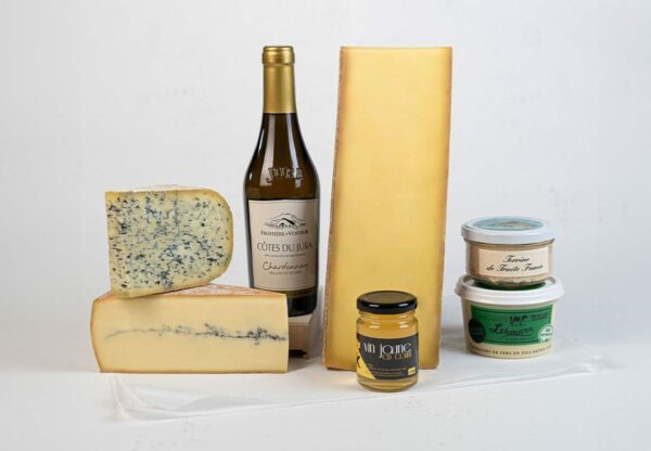 Fruitière des Coteaux de Seille Lavigny Jura Fromage Coffret Gourmand Morbier, Comté, Côte du Jura Blanc Chardonnay, Terrine de Truites, Cancoillotte au Vin Jaune, Bleu de Gex, Confit de Vin Jaune